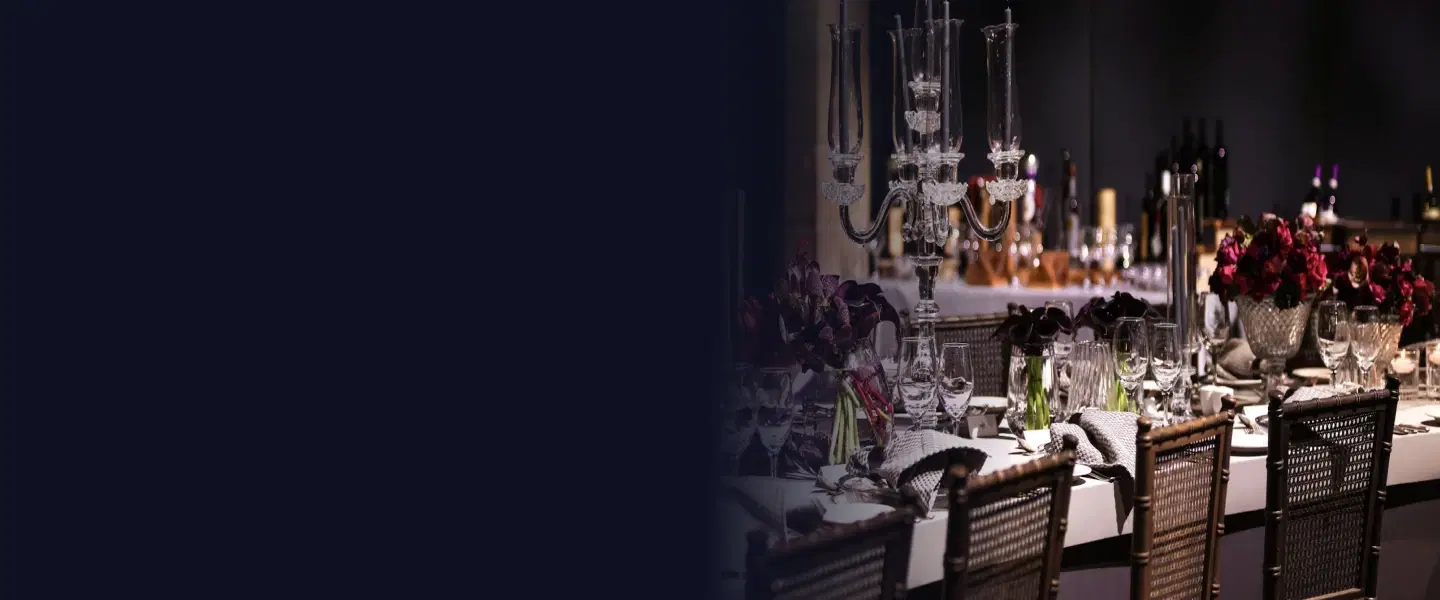 Luxury corporate gala evening with elegant ballroom reception and upscale formal dining atmosphere