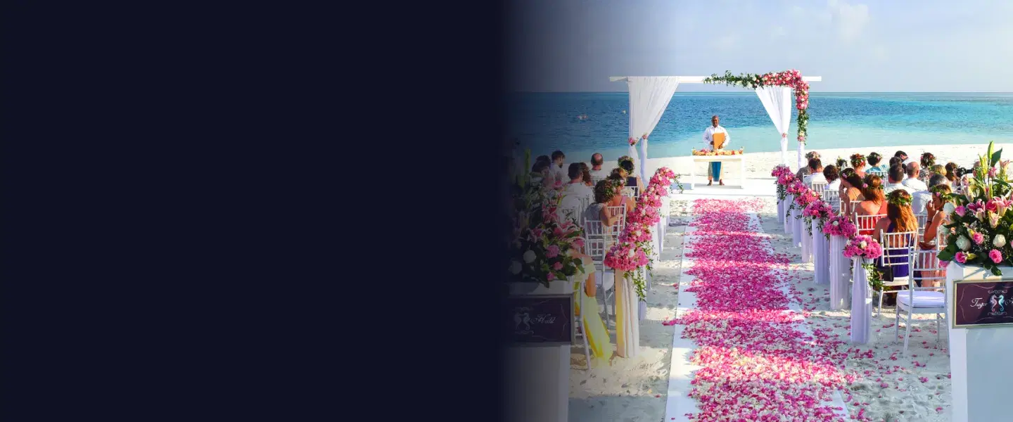 Destination wedding setup with scenic views and organized celebration details