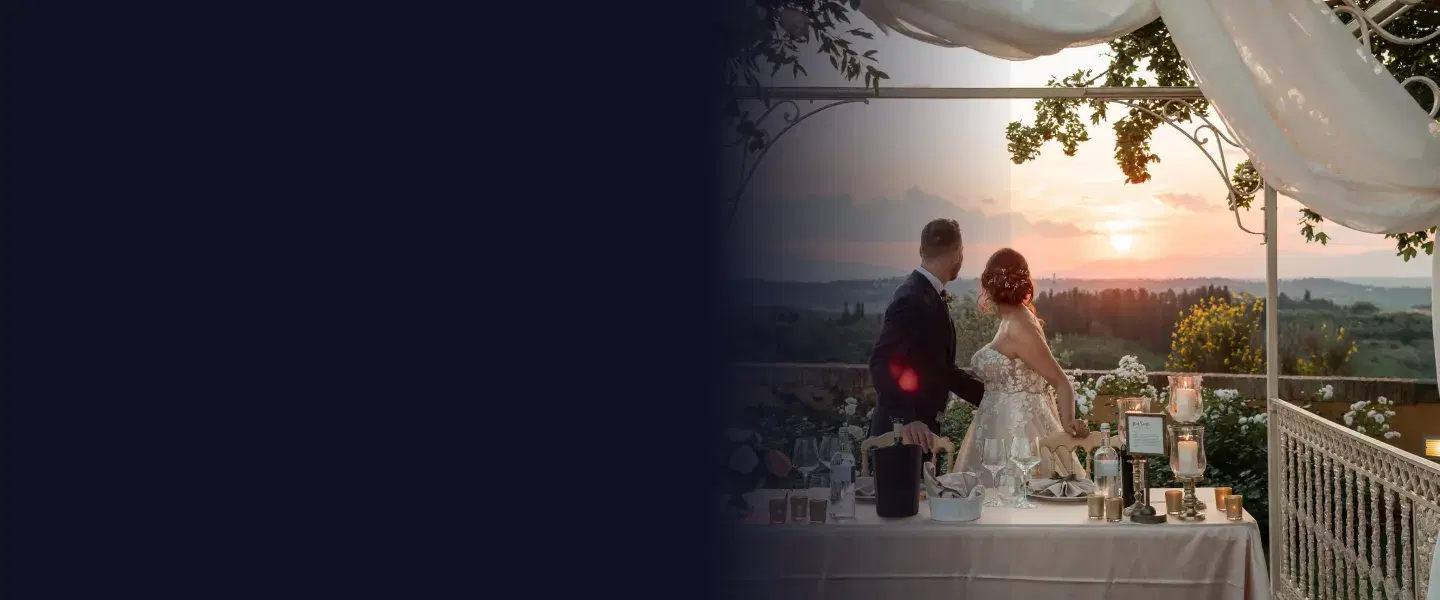 Vow renewal ceremony with elegant setup and emotional moment between couple