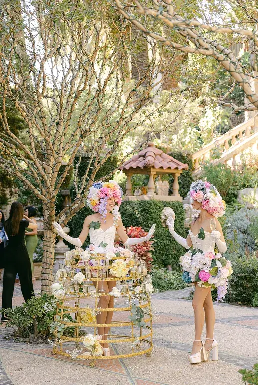 Wedding ceremony setup with floral decor and guest seating