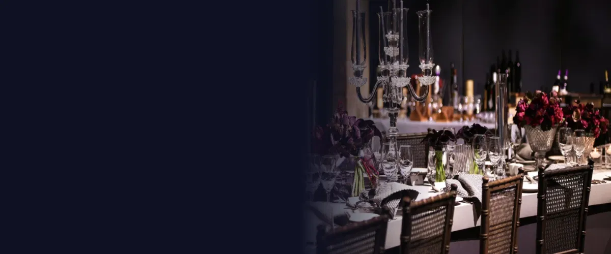 Luxury corporate gala evening with elegant ballroom reception and upscale formal dining atmosphere