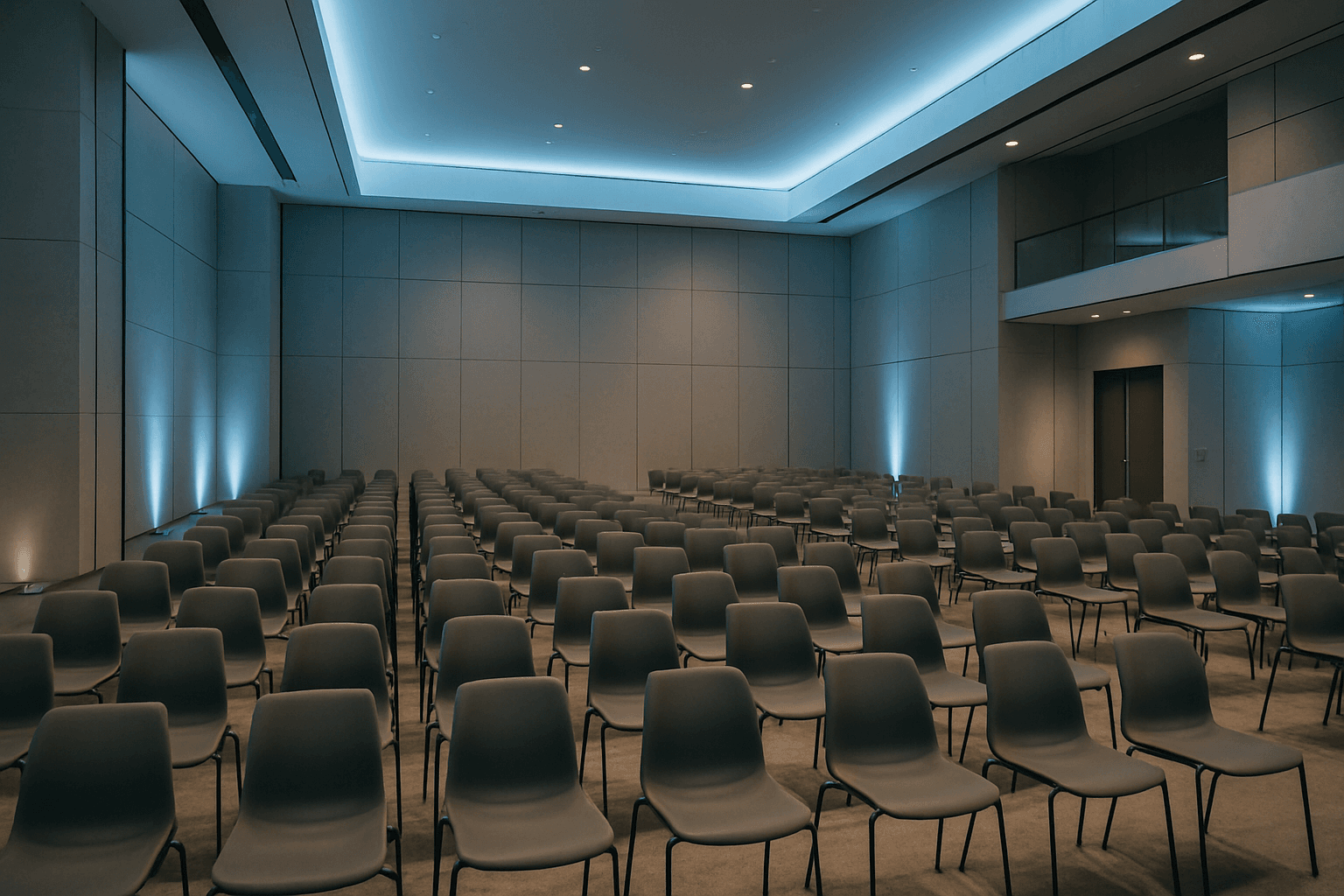Empty modern conference venue prepared for a professional association event