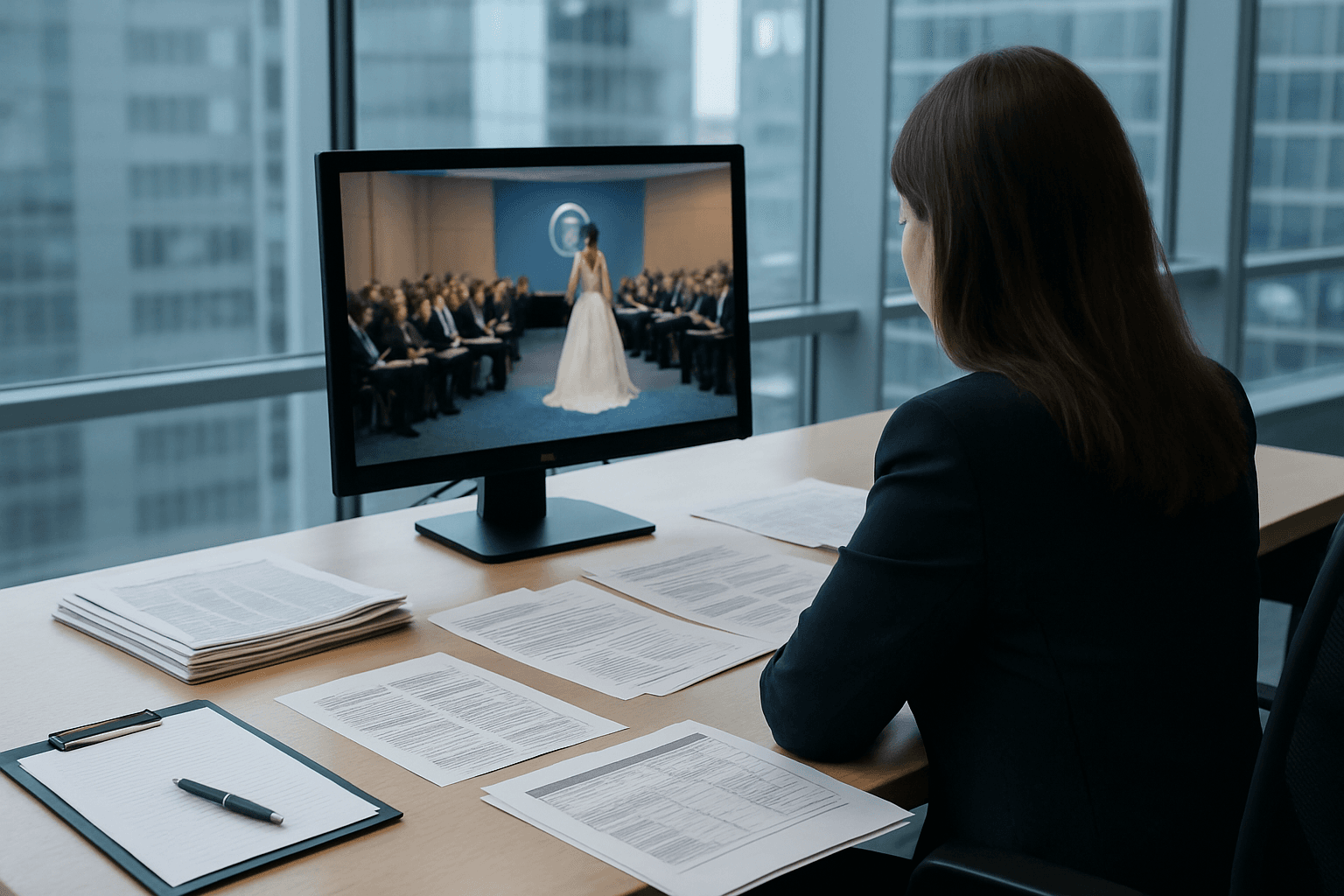Modern convention center planning scene with production notes, staging details, and meeting setup focus